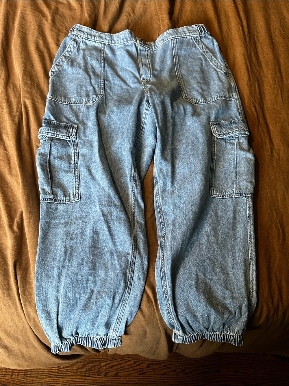 Light Wash Denim Cargo Jeans